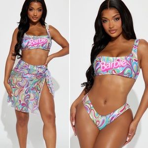 Malibu Barbie one shoulder bikini and matching sarong NWT